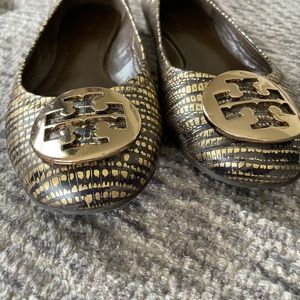 Tory Burch Reva flats metallic lizard print
